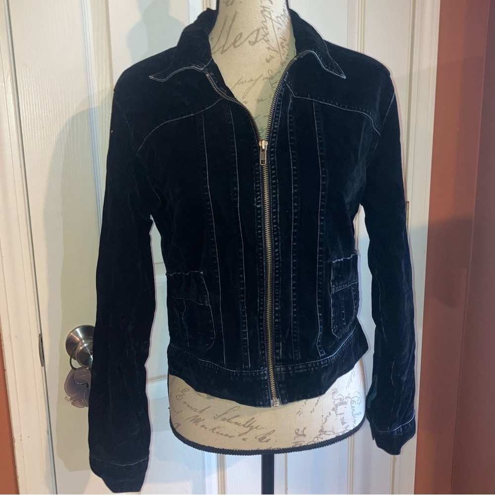 Velour Jean Style Jacket Black Full Zip sz Medium by Lee